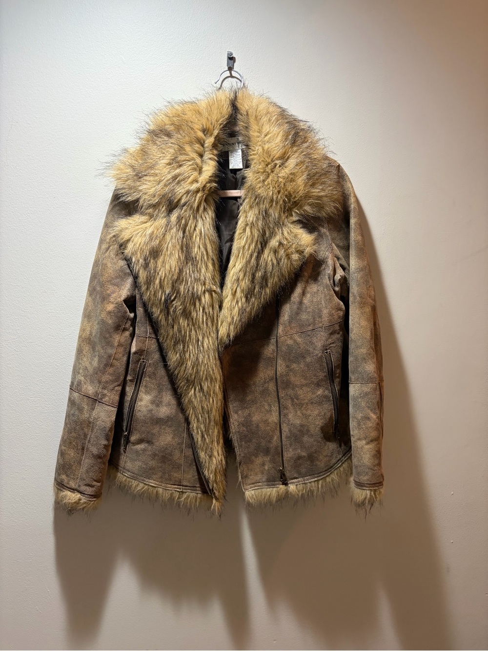 Newport News Brown Faux-Suede Jacket with Faux-Fur Collar